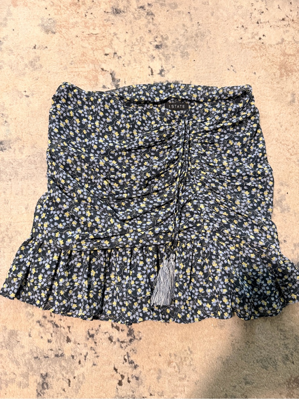 1. State Navy Blue Floral Ruffle Mini Skirt